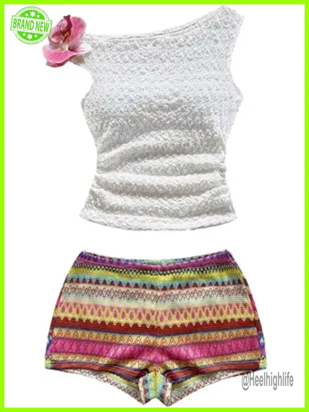 Off Shoulder Top and Boho Shorts Matching Set 2 Piece Summer Outfit